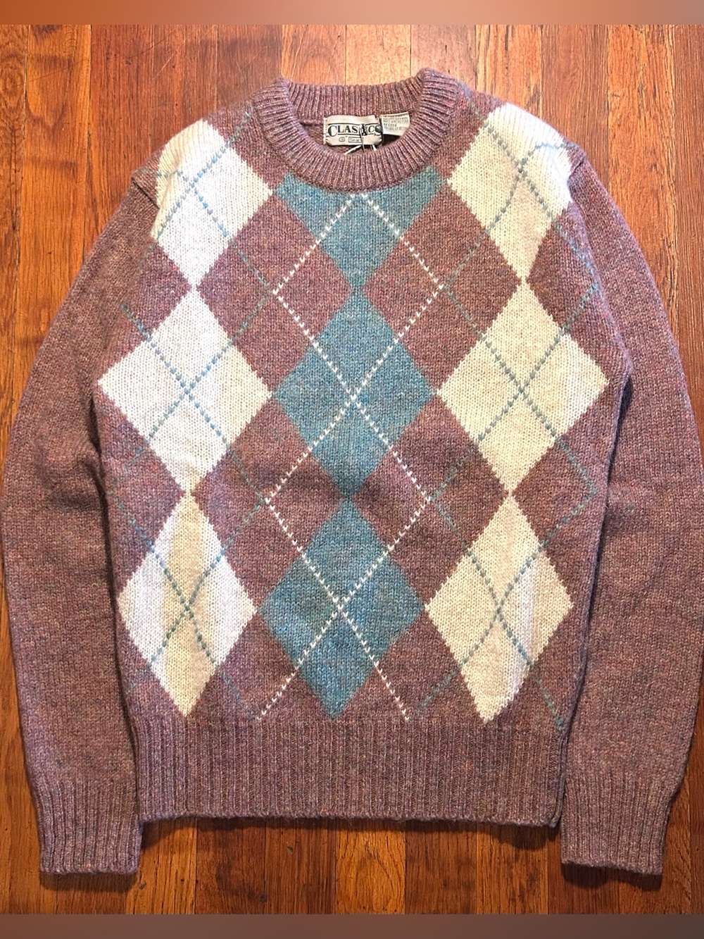 Vintage ‘90s Sears Shetland Wool Argyle Preppy Multicolor Crewneck Sweater XS